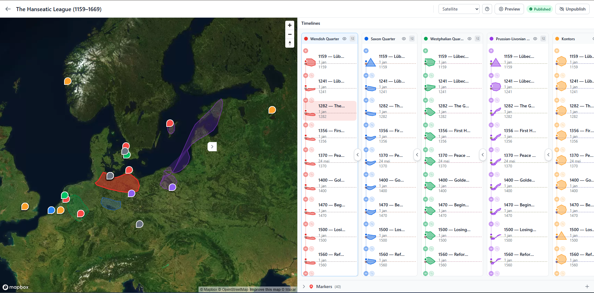 The Moving Polygons editor showing polygons being drawn on a map
