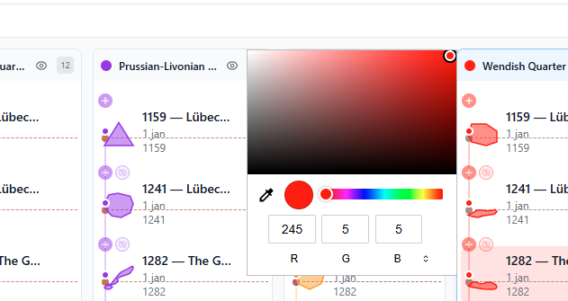 Map customization options showing color, opacity, and style controls
